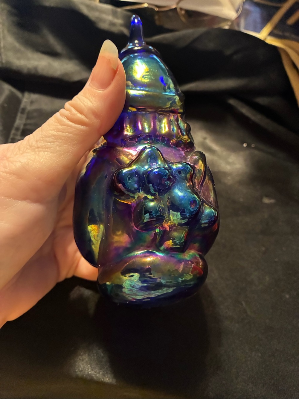 Fenton Iridescent Blue-Purple-Green Santa Ornament - Picture 3 of 6